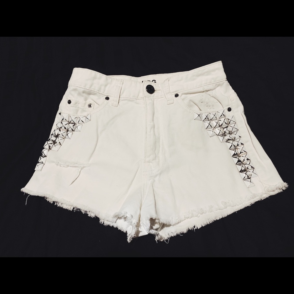 BDG White Studded Denim Shorts
